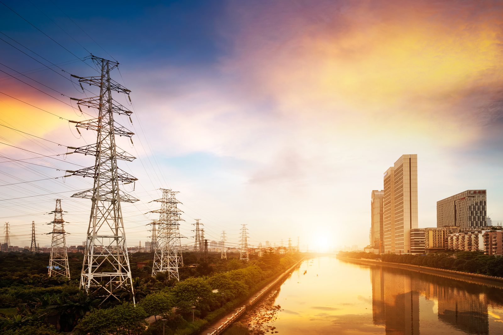 High-voltage power line pylon against the sky